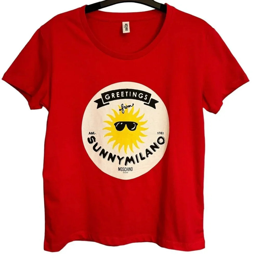 Moschino Swim Shirt Size Small Women's Red Sunny Milano Graphic  Summer Designer